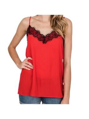 Lace trim spaghetti strap cami top